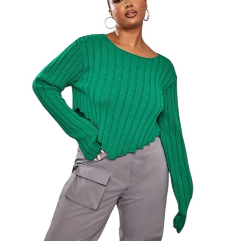 PrettyLittleThing Bright Green Crop Sweater Size XL NEW